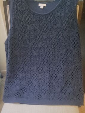 J. Jill Stonewashed Navy Crochet Knit Shell
